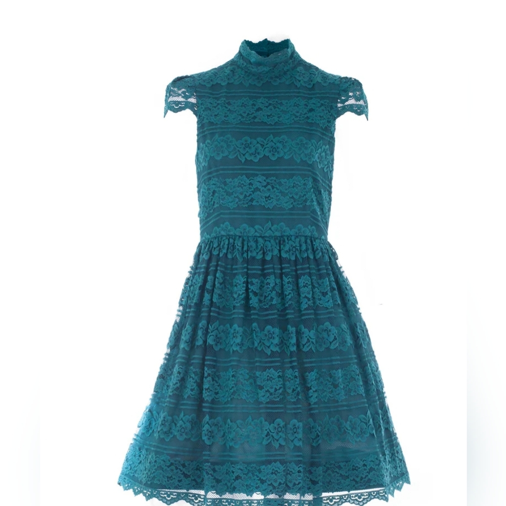 Alice+Olivia Maurene‎ Laced Teal Open Back Baby Doll Coquette  Mini Dress Sz 8